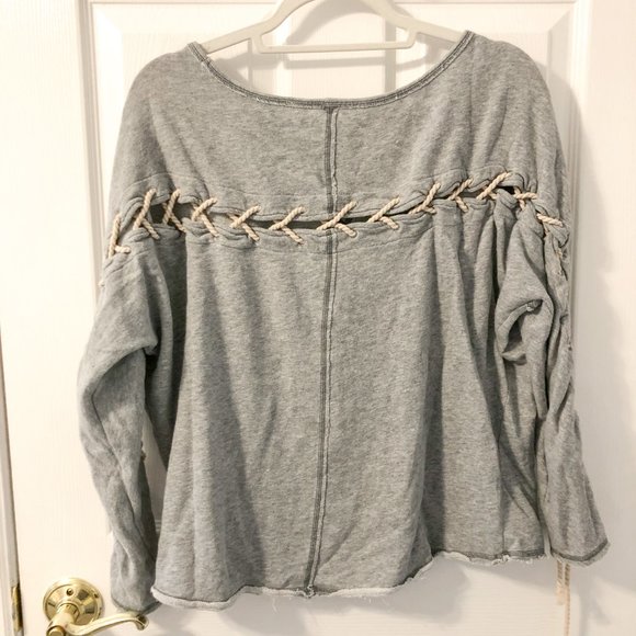 Free People Gray Rope Oversized Pullover Sweater - Picture 7 of 8